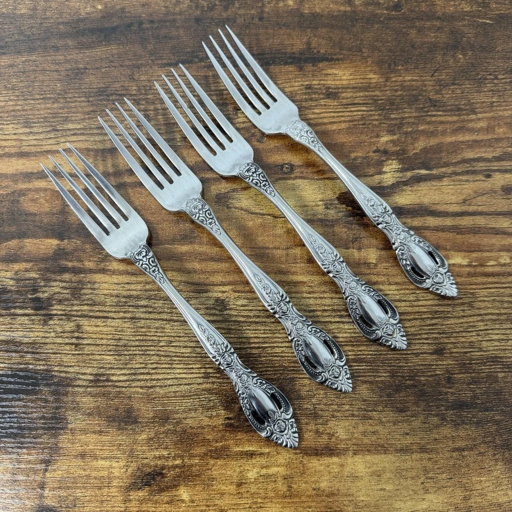 International Decorator EMBASSY Dinner Forks 4pcs Stainless Japan Floral Pierced